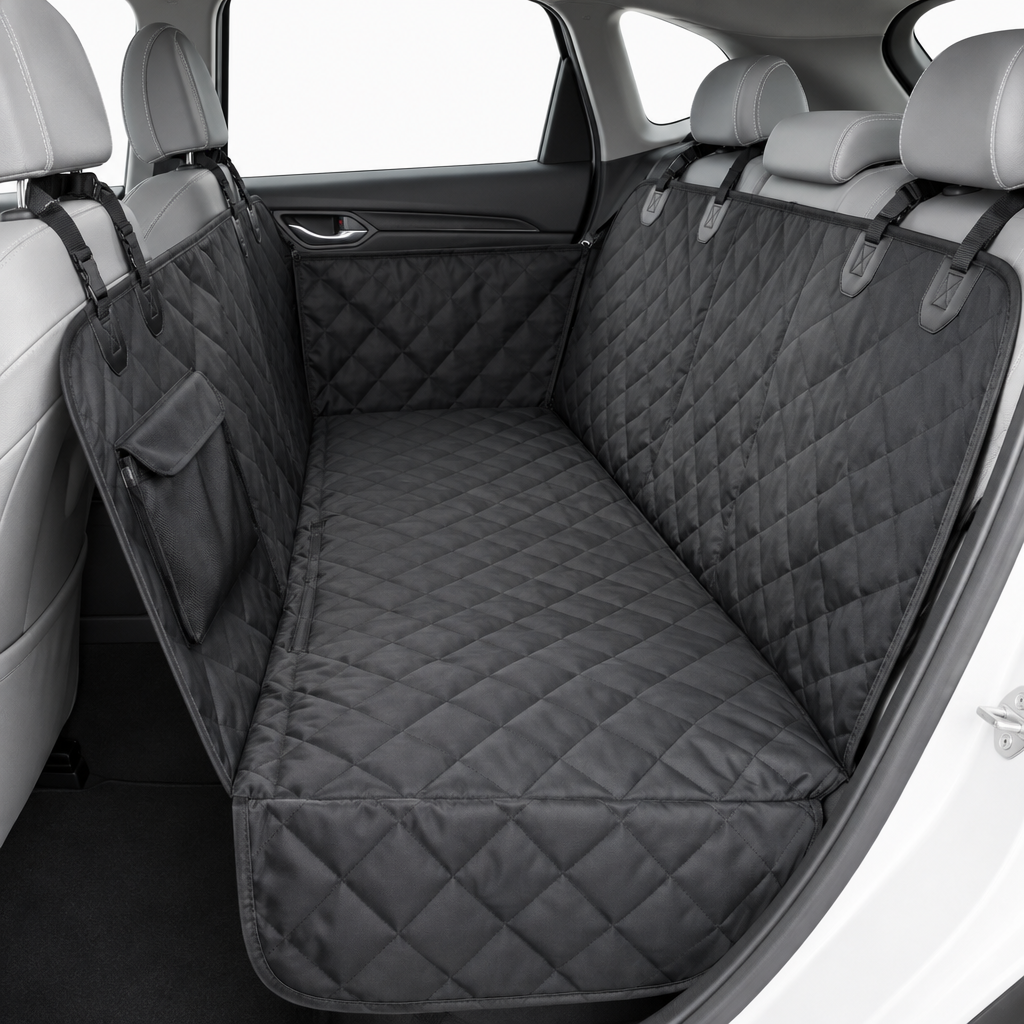 Waterproof dog car seat cover hammock installed in car backseat